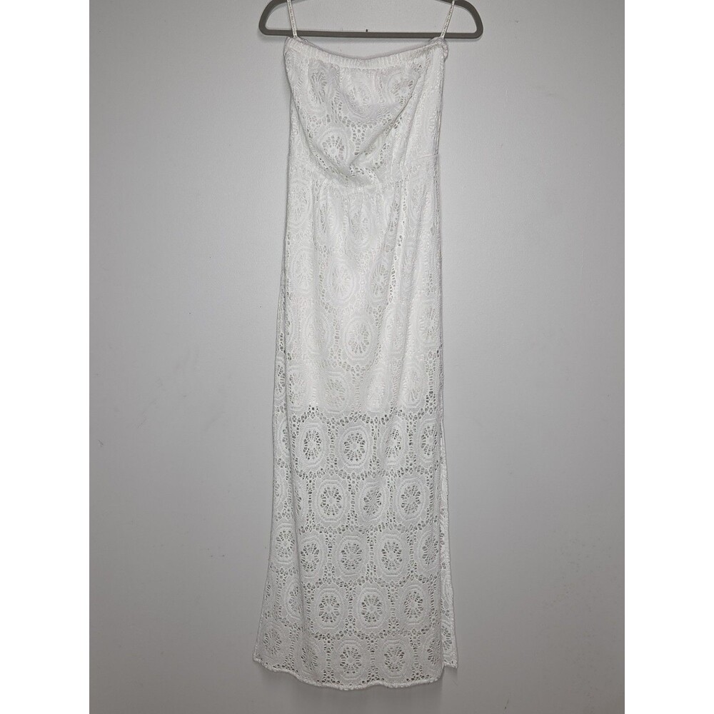 Lilly Pulitzer Womens M White Crochet Lace Strapless Lined Maxi Dress Coverup